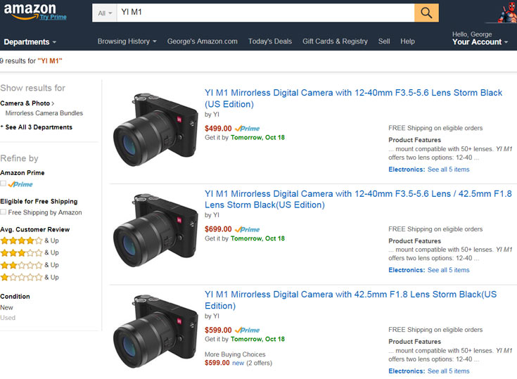 Камера YI M1 продается только в комплектах с объективами