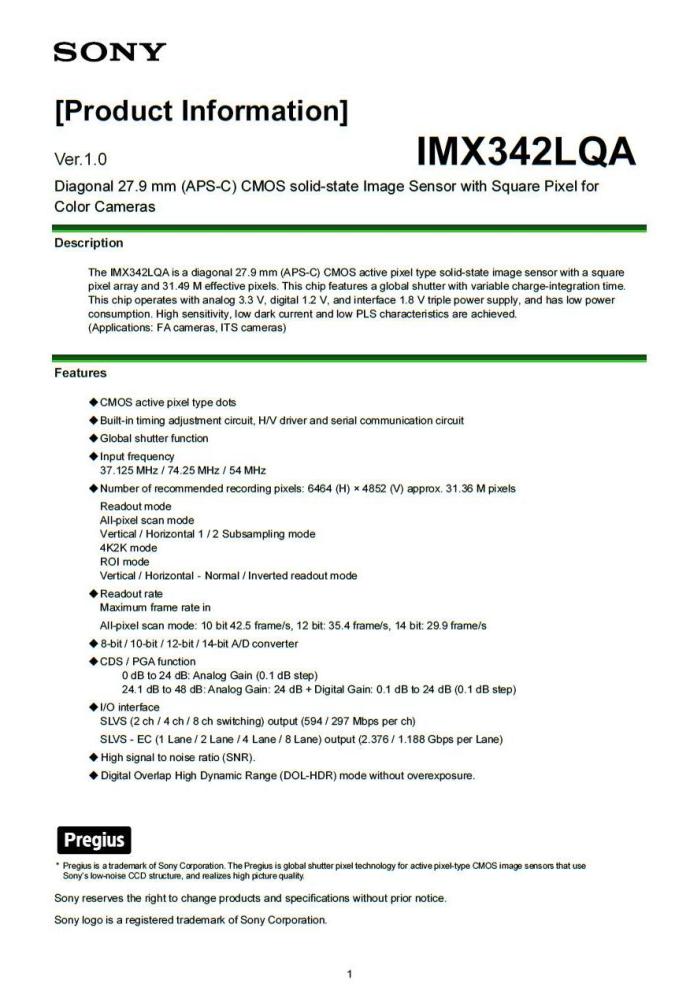 Появилась информация о датчике изображения Sony IMX342LQA формата APS-C 